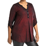 Red Blouses Roman Curve Glitter Stripe Button Detail Top - Red