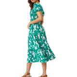 Roman Floral Shirred Waist Tiered Midi Dress - Green