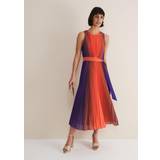 Women Dresses on sale Phase Eight Simara Ombre Pleated Midi Dress Vermillion/Multi