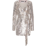 Recycled Fabric Dresses ROTATE Birger Christensen Sequin Wide Shoulder Wrap Dress - Silver