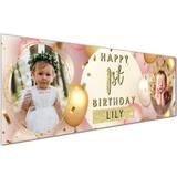Garlands Happy Birthday Personalised Photo Banners Pink Gold 2x3FT