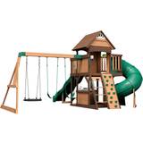 Backyard Discovery Playground Backyard Discovery Cedar Wood Swing Set, Playground Fort, Telescope, Dual Slide, Kitchenette, Wide Swing Lanes, 5ft Rock Wall, Step Ladder