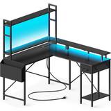 L Shaped Desk Gaming Desk with LED Lights & Power Outlets, Computer Desk with Storage Shelves, Corner Desk Home Office Desks for Bedroom, 500x1379x749mm
