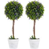 Artificial Plants Homcom Potted Ball Tree Lavender Flowers Green Artificial Plant 2pcs