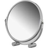 Axentia Free Standing Swivel Magnifying Mirror, Portable Chromed Metal Cosmetic Vanity Mirror with up to 3x Magnification, Round Double-sided Make Up