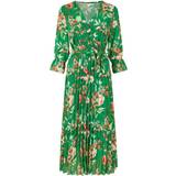 Pleats Dresses Yumi Floral Print Midi Wrap Dress with Pleated Skirt - Green