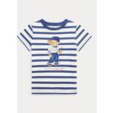 Ralph Lauren T-shirts Children's Clothing Ralph Lauren Kids' Cotton Bear Graphic Stripe T-Shirt, White/Federal Blue