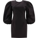 Cotton Dresses Ganni Long Sleeve Cotton Poplin Open Back Mini Dress in Black Women's