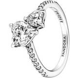 Shiny Rings Pandora Double Heart Sparkling Ring - Silver/Transparent