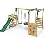 Swing Sets - Wooden Toys Playground Rebo Wooden Swing Set with Monkey Bar Deck & 6ft Slide