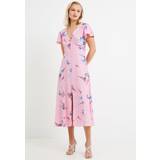 French Connection Women Dresses French Connection Eugie Floral V Neck Midi Dress, Sea Pink/Multi
