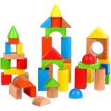 Wooden Toys Blocks Lelin [50 Blocks] Wooden Building Shape Construction Blocks For Children Kids