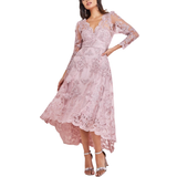 Goddiva Scalloped Lace Dipped Hem Midi Dress - Blush
