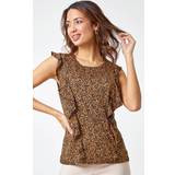 Blouses on sale Roman Leopard Print Frill Detail Jersey Top in Brown