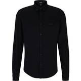 Hugo Boss Shirts HUGO BOSS Mens Black Logo-embroidered Relaxed-fit Cotton-jersey Shirt