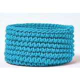 Turquoise Interior Details Homescapes Teal Blue Cotton Knitted Round X 21Cm Basket