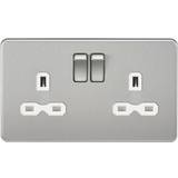 Electrical Outlets Knightsbridge SFR9000BCW Screwless 13A 2G Dp Switched Socket-Brushed Chrome with White Insert, Silver