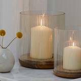 Ivyline Amelia Ribbed Holder Wood/Glass Candlestick