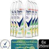 Sure Toiletries Sure Women Antiperspirant 72H Nonstop Protection Freesia & Water Lily Deo 250Ml, 6
