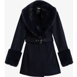 Cashmere Outerwear Ted Baker Womens Navy Loleta Faux Fur-collar Wool-blend Coat