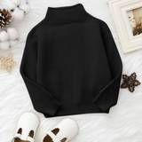Black Knitted Sweaters Children's Clothing Shein Baby Mock Neck Ribbed Knit Sweater