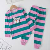 Stripes Other Sets Children's Clothing Shein Tween Girl Cartoon Graphic Striped PJ Set