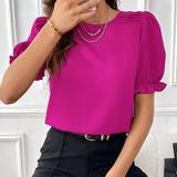 Shein Solid Puff Sleeve Keyhole Back Blouse