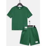 Green Other Sets Children's Clothing Shein Boy's Letter Patch Detail Tee & Shorts