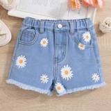 Florals - Shorts Trousers Shein Toddler Girls Floral Print Raw Hem Denim Shorts