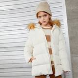 Coat - Padded Jackets Shein Tween Girl Fuzzy Trim Hooded Puffer Coat