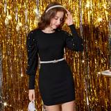 Elastane - Party dresses Shein Teen Girl Pearls Beaded Gigot Sleeve Dress without Belt for Christmas
