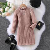 Long Sleeves Dresses Shein Young Girl Mock Neck Ribbed Knit Dress
