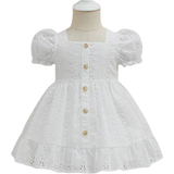 Ruffled dresses - White Shein Baby Eyelet Embroidery Puff Sleeve Ruffle Hem Dress - White