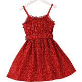 Party dresses Shein Toddler Girl's Polka Dot Frill Trim Belted Cami Dress - Red