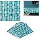 Green Mosaic tiles Relaxdays Mosaik Fliesenaufkleber, 10er selbstklebend, Küche & Badezimmer, 23,5x23,5 3D Klebefliesen, grün/blau
