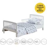 White Childbeds Kid's Room Kinder Valley 7 Piece White Toddler Bed Safari Friends With Mattress & Water Resistant Cover