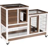 Pawhut D51-125BN Wooden Indoor Rabbit Hutch Elevated Bunny Cage Enclosed Run with Wheel