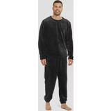 Black - Men Sleepwear Snuggaroo mens soft fleece crew neck pyjamas set pj bottoms top loungewear