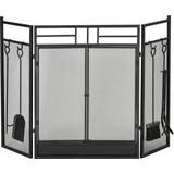Homcom 3 Panel Folding Fire Screen with Double Door Fireplace Tool Accessary