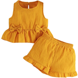 Yellow Other Sets Children's Clothing Shein Baby Bow Front Ruffle Hem Tank Top & Shorts - Mustard Yellow