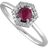 Gemondo Halo Engagement Ring - White Gold/Ruby/Diamonds