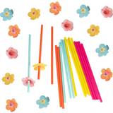 Straws Ginger Ray Tropical Paper Straws With Flower Toppers 16 Pack