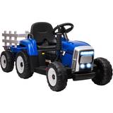Remote Control Electric Vehicles Homcom Electric Ride on Tractor w/ Detachable Trailer, 12V Kids Battery Powered Electric Car w/ Remote Control, Music Start up Sound, Blue