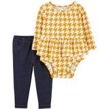 Yellow Other Sets Children's Clothing Carter's Baby Girls 2-Piece Houndstooth Bodysuit Pant Set 12M Yellow/Navy