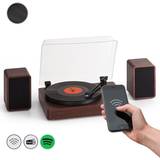 Auna Turntable fm radio vinyl record player bluetooth stereo speakers 2 speed brown
