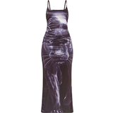 PrettyLittleThing Satin Puma Print Strappy Maxi Dress - Black