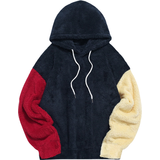 Clothing Zaful Color Blocking Splicing Fuzzy Fleece Pullover Hoodie - Cadetblue