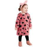 Everyday Dresses - Pocket Shein Baby Girl's Heart Print Hooded Flannel Dress
