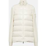 Moncler Cardigans Moncler Womens White Funnel-neck Ribbed Shell-down Wool Knitted Cardigan