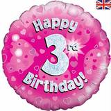 Text & Theme Balloons Oaktree Happy 3RD Birthday Pink Holographic